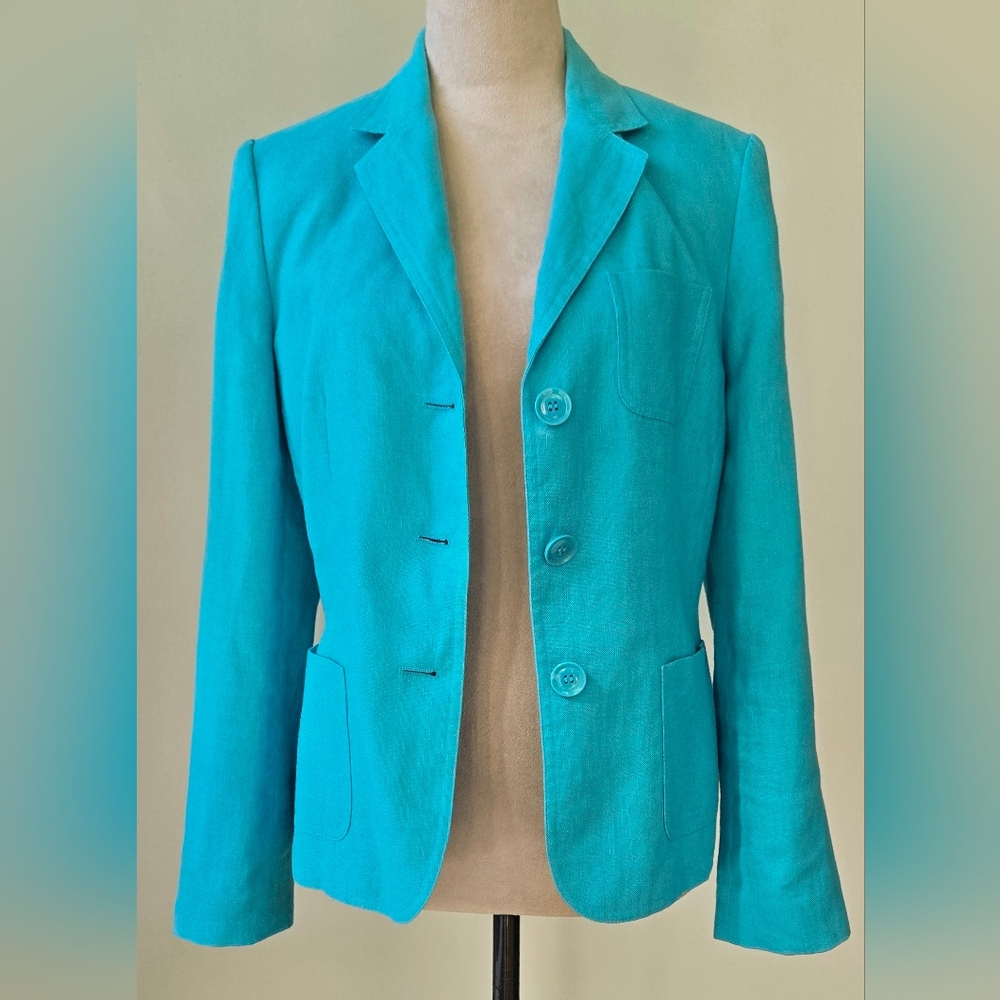 Talbots 100% Irish Linen blazer aqua sz 6